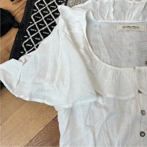 NWT We The Free Free People Puff flutter Sleeve 100% Linen Button Up blouse | S - Picture 4 of 12
